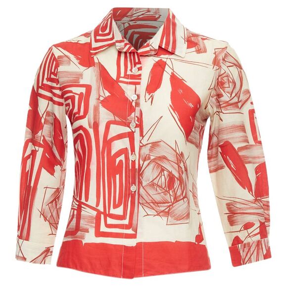 Marni Cotton Abstract Floral Print Crop Shirt